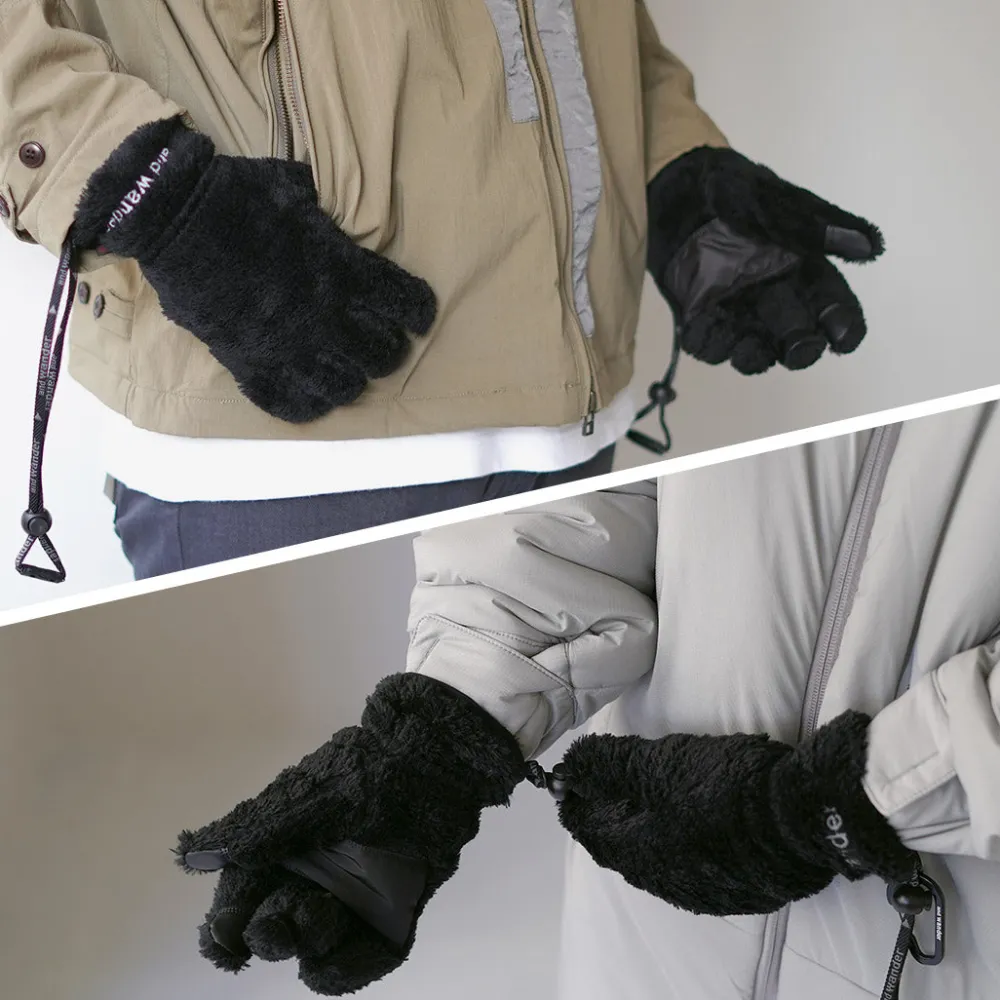 AND WANDER Gloves^/ High-Loft Fleece Gloves black