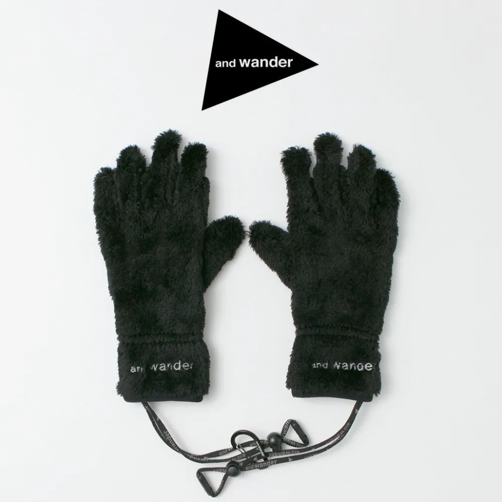AND WANDER Gloves^/ High-Loft Fleece Gloves black