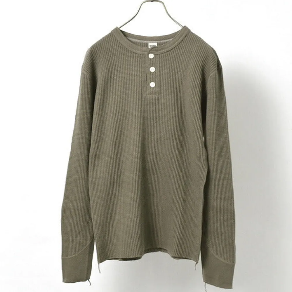 BARNS T-Shirts^/ BR-3051 Big Waffle Henley Neck Long Sleeve Thermal / T-Shirt