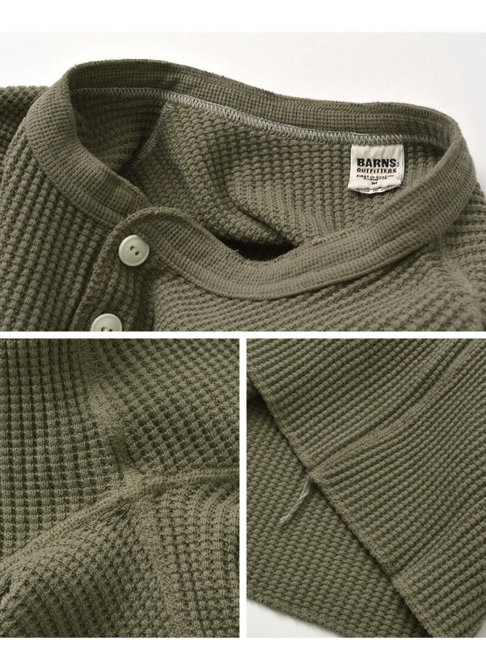 BARNS T-Shirts^/ BR-3051 Big Waffle Henley Neck Long Sleeve Thermal / T-Shirt