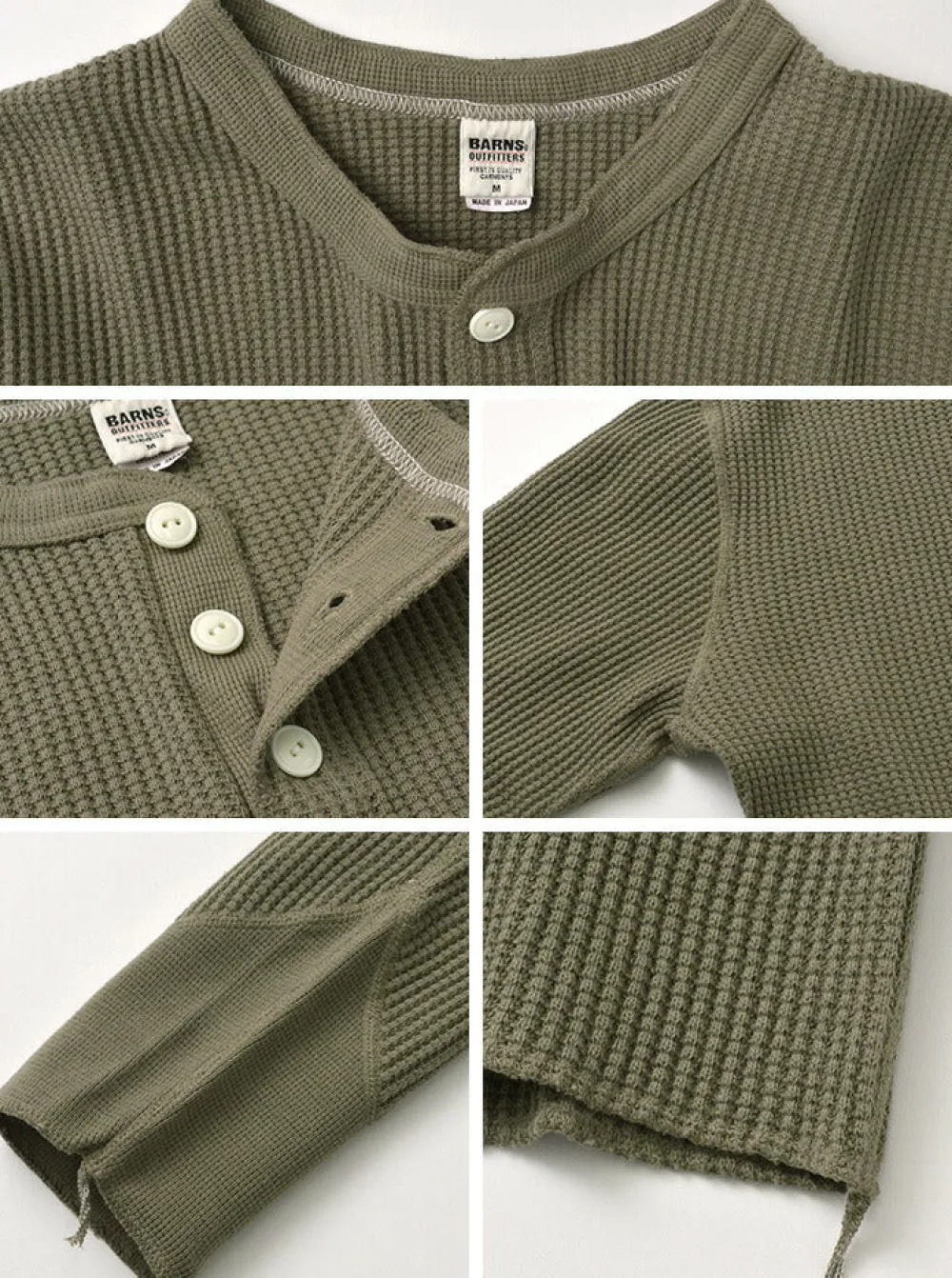 BARNS T-Shirts^/ BR-3051 Big Waffle Henley Neck Long Sleeve Thermal / T-Shirt