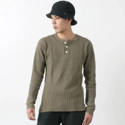 BARNS T-Shirts^/ BR-3051 Big Waffle Henley Neck Long Sleeve Thermal / T-Shirt