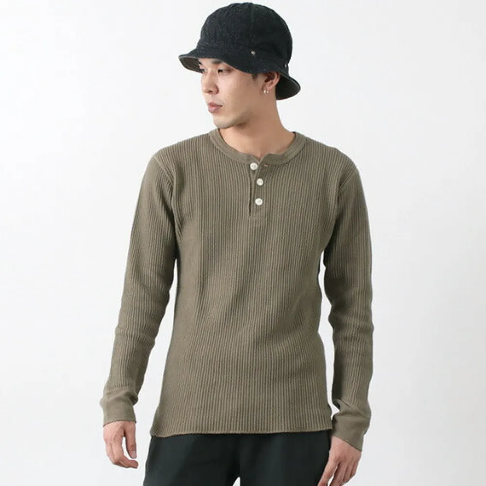 BARNS T-Shirts^/ BR-3051 Big Waffle Henley Neck Long Sleeve Thermal / T-Shirt