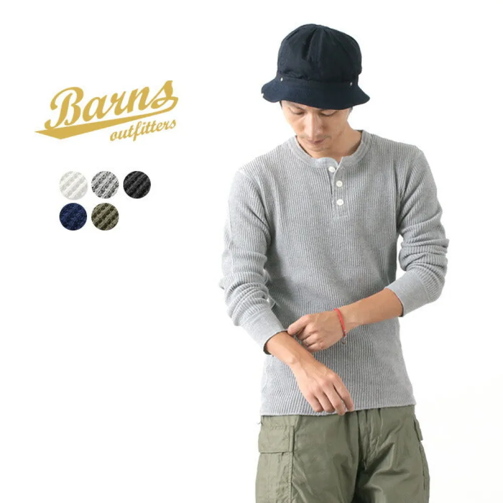 BARNS T-Shirts^/ BR-3051 Big Waffle Henley Neck Long Sleeve Thermal / T-Shirt