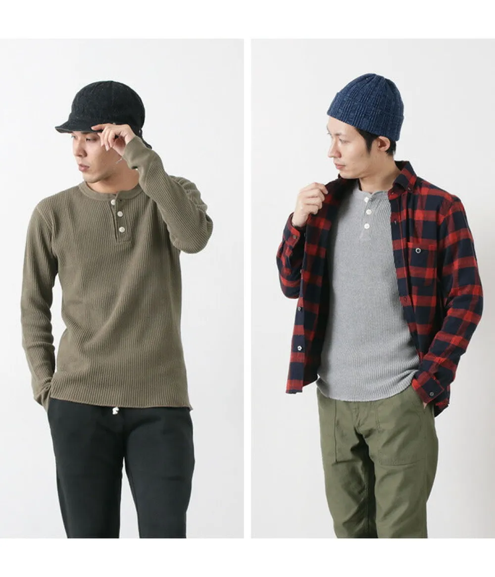 BARNS T-Shirts^/ BR-3051 Big Waffle Henley Neck Long Sleeve Thermal / T-Shirt