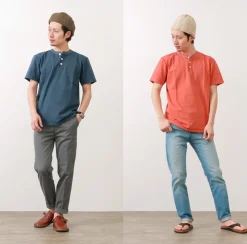 BARNS T-Shirts^/ BR-8146 Knitsted Henley Neck Short Sleeve Crew Neck T-Shirt