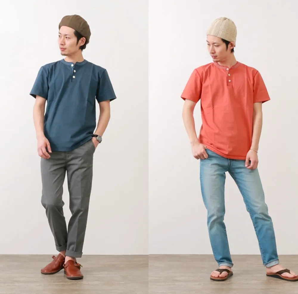 BARNS T-Shirts^/ BR-8146 Knitsted Henley Neck Short Sleeve Crew Neck T-Shirt