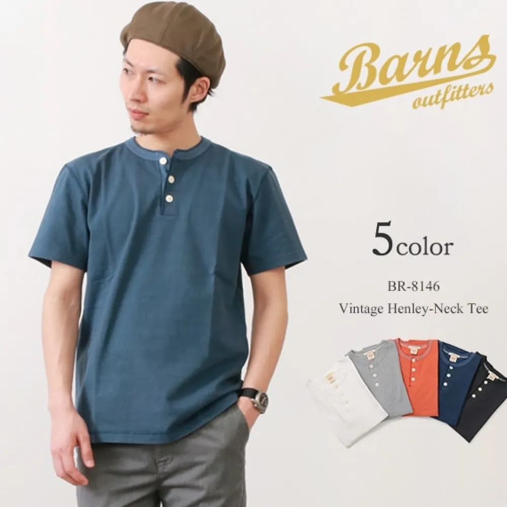 BARNS T-Shirts^/ BR-8146 Knitsted Henley Neck Short Sleeve Crew Neck T-Shirt