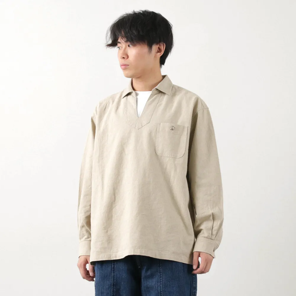 BARNS Shirts^/ Cotton linen skipper button works concho shirt