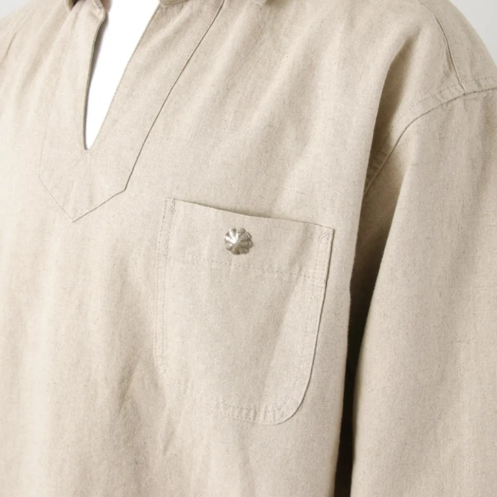 BARNS Shirts^/ Cotton linen skipper button works concho shirt