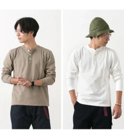 BARNS T-Shirts^/ COZUN Knit Vintage Long Sleeve Henry Neck T-Shirt