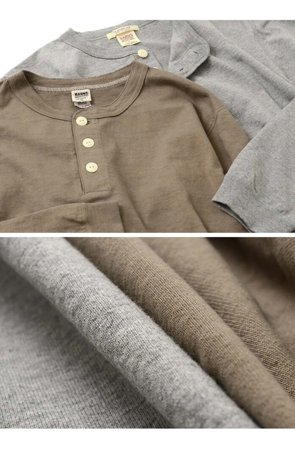 BARNS T-Shirts^/ COZUN Knit Vintage Long Sleeve Henry Neck T-Shirt
