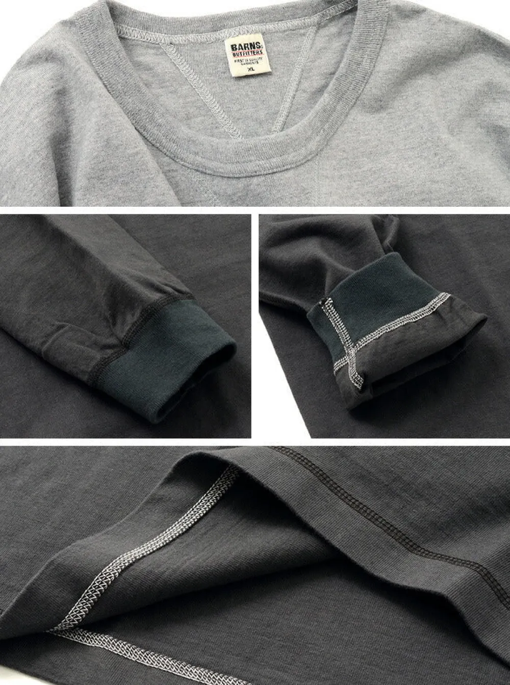 BARNS T-Shirts^/ COZUN Knit Vintage Long Sleeve Crew Neck T-Shirt