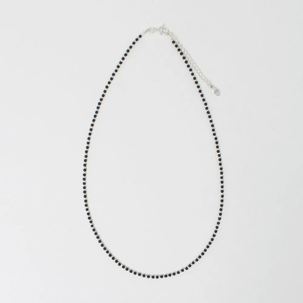 CHALISA T.. Anklets^/ onyx beads silver ball chain necklace 925 silver black