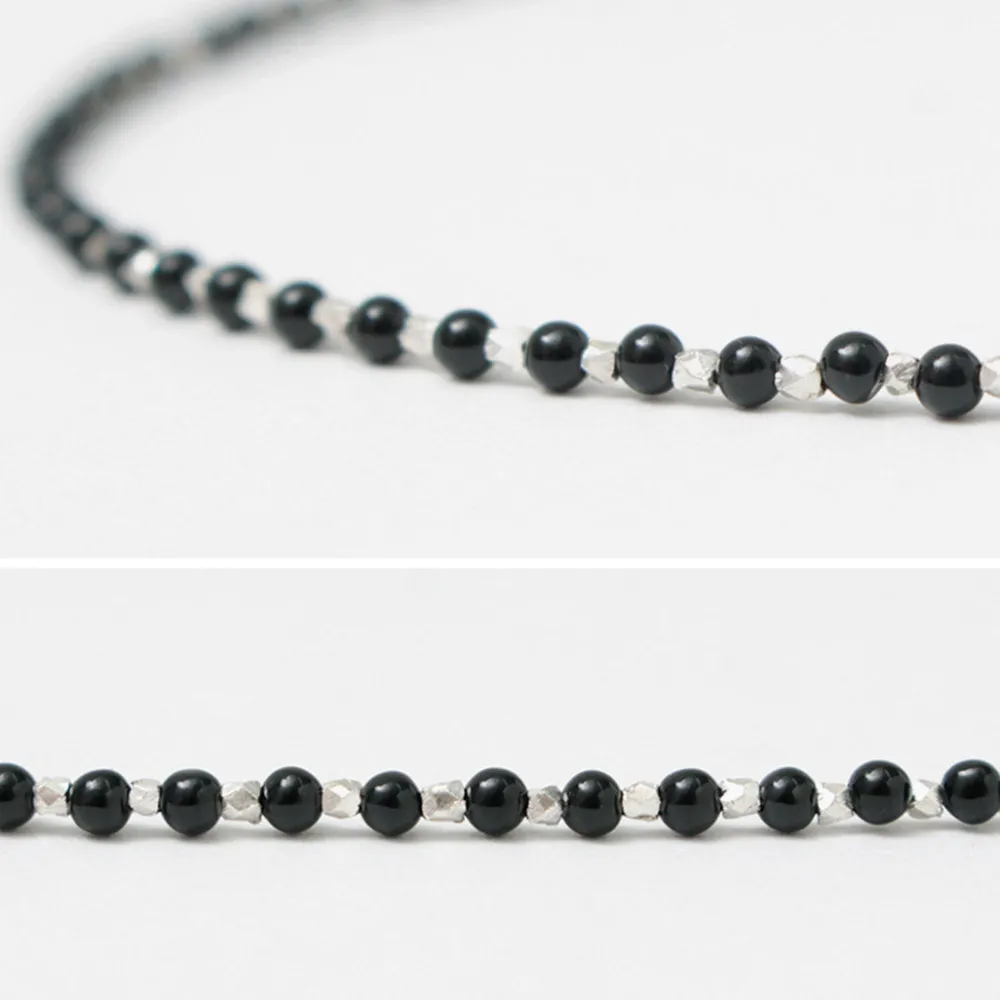 CHALISA T.. Anklets^/ onyx beads silver ball chain necklace 925 silver black