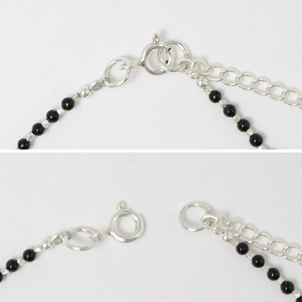 CHALISA T.. Anklets^/ onyx beads silver ball chain necklace 925 silver black