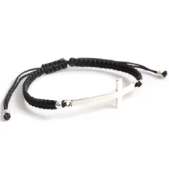 CHALISA T.. Anklets^/ Flatt Silver Cross Notched Cord Bracelet