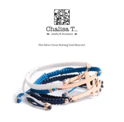 CHALISA T.. Anklets^/ Flatt Silver Cross Notched Cord Bracelet
