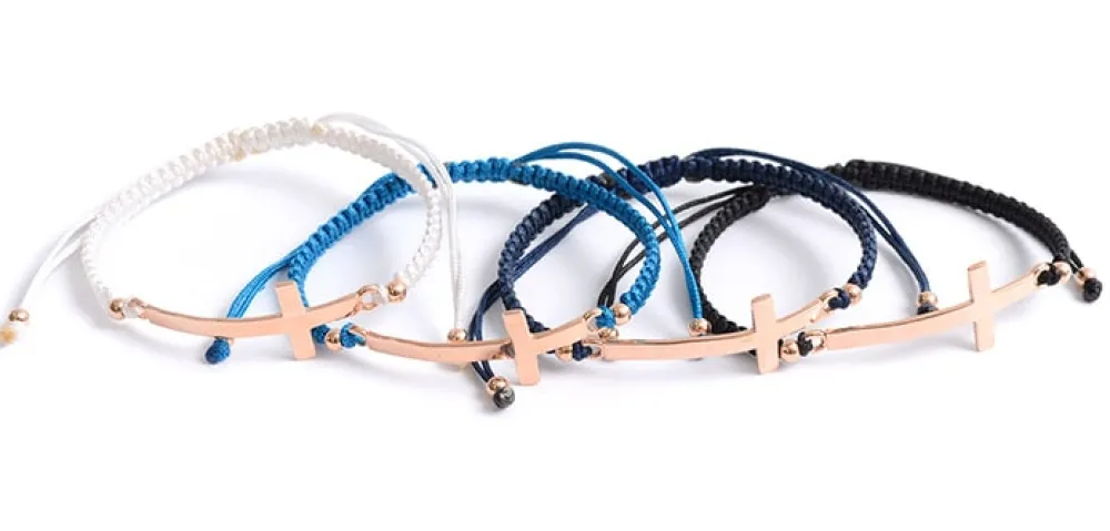 CHALISA T.. Anklets^/ Flatt Silver Cross Notched Cord Bracelet