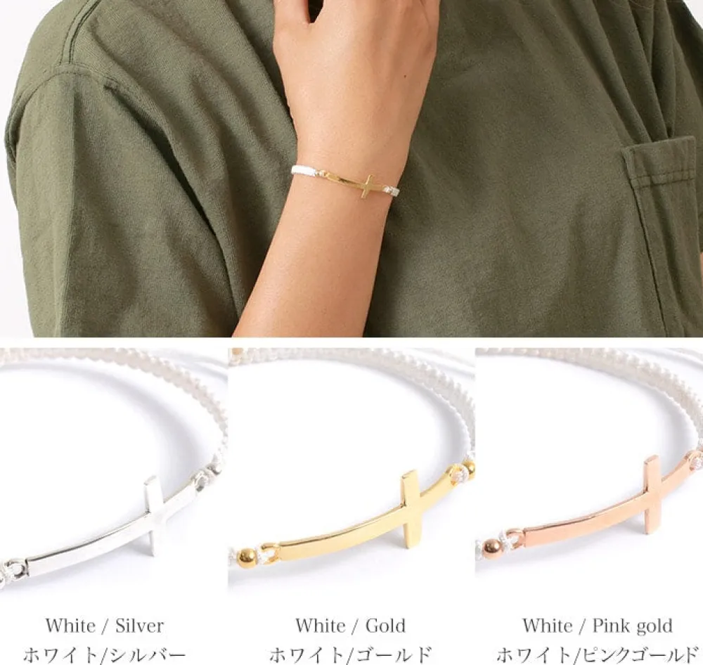 CHALISA T.. Anklets^/ Flatt Silver Cross Notched Cord Bracelet