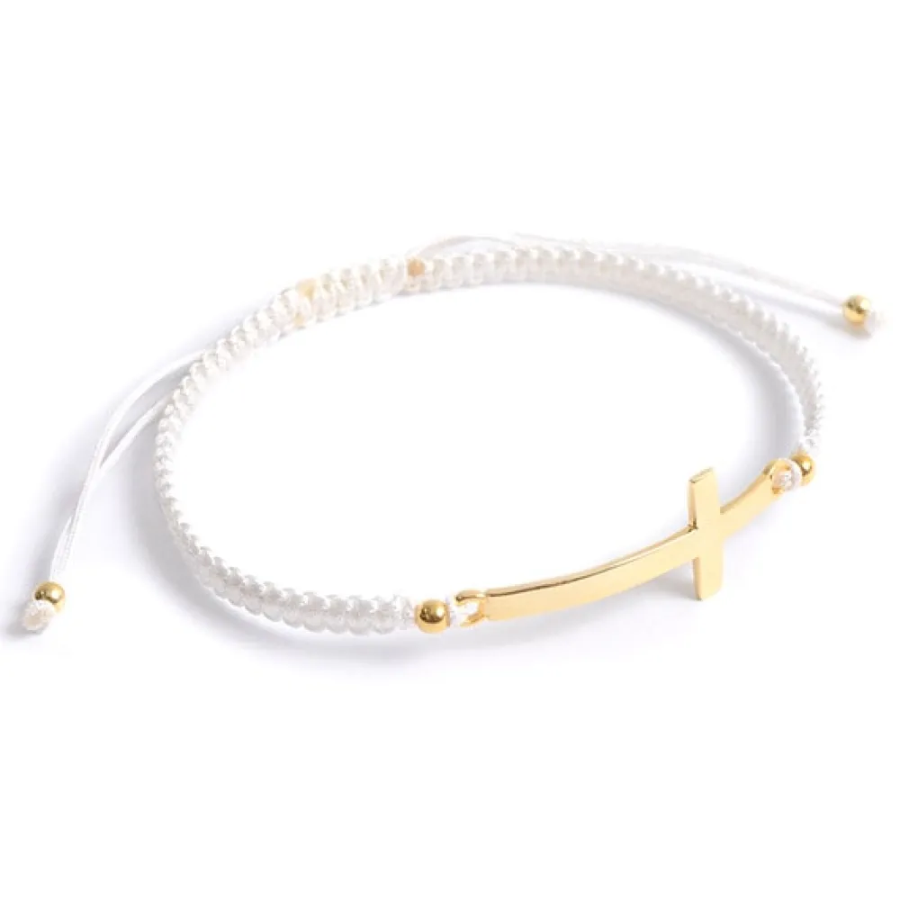 CHALISA T.. Anklets^/ Flattened Silver Cross Knotted Cord Anklet