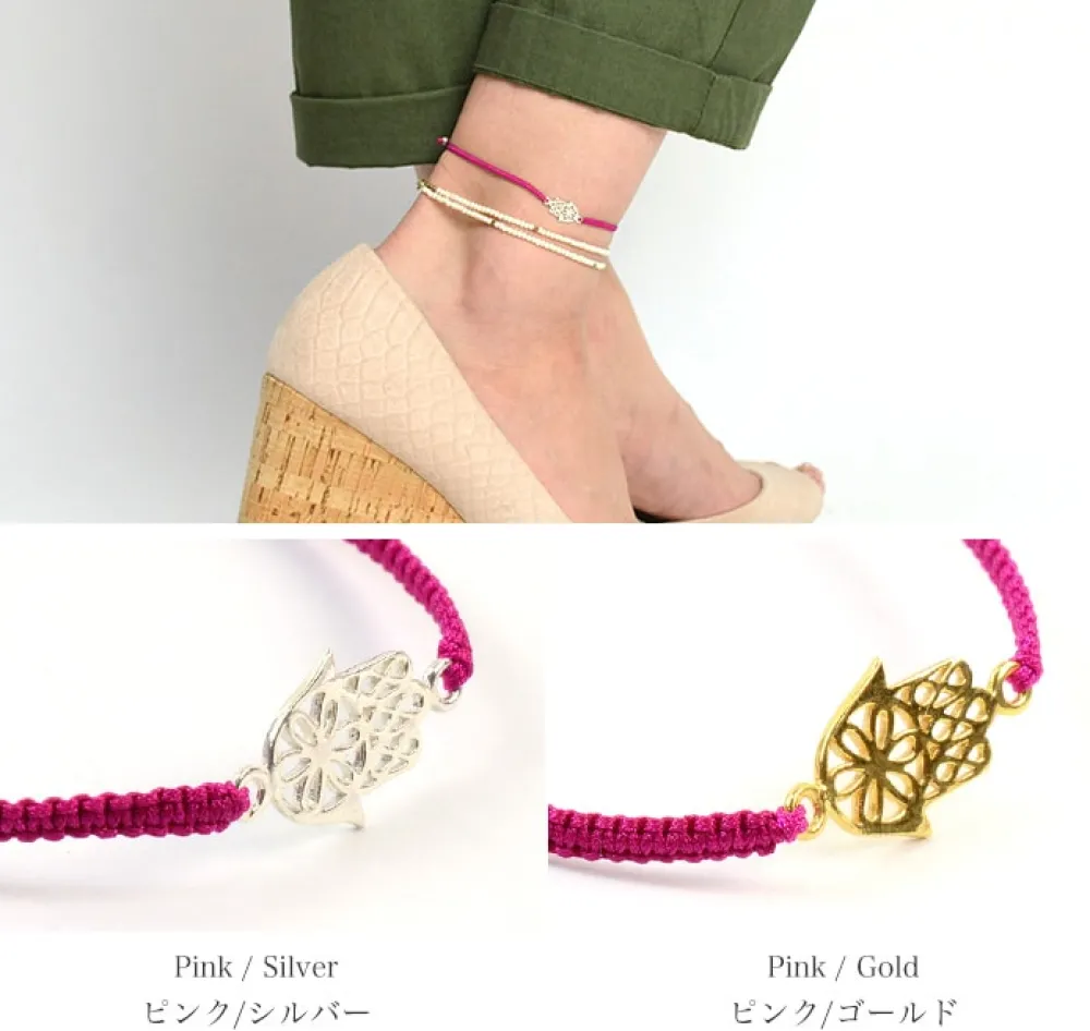 CHALISA T.. Anklets^/ Hamsa Hand Notched Cord Anklet