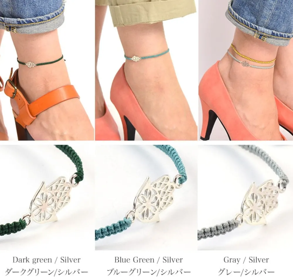 CHALISA T.. Anklets^/ Hamsa Hand Notched Cord Anklet