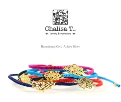 CHALISA T.. Anklets^/ Hamsa Hand Notched Cord Anklet