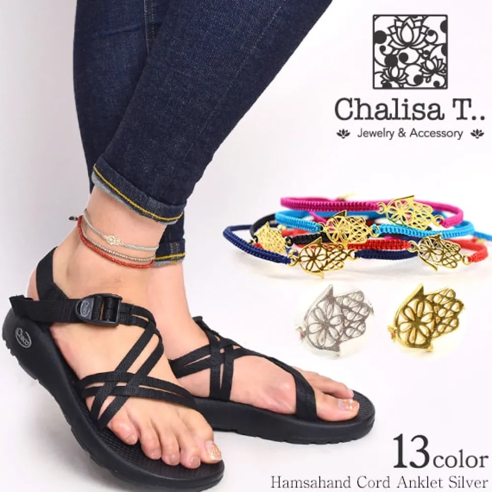 CHALISA T.. Anklets^/ Hamsa Hand Notched Cord Anklet