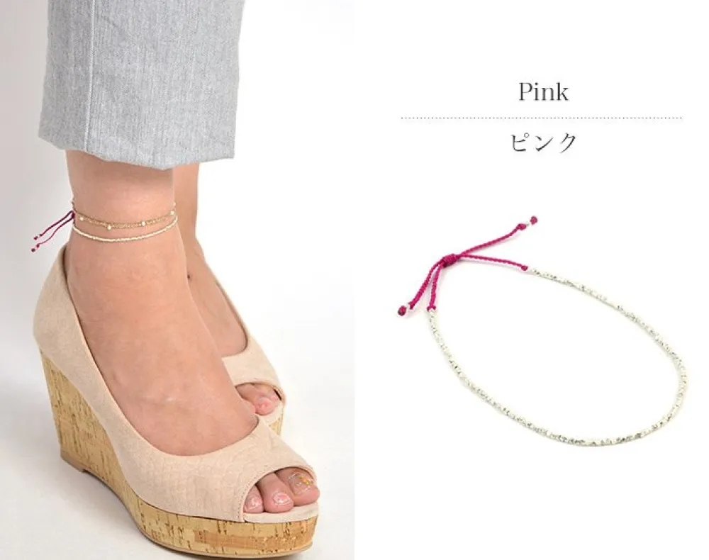 CHALISA T.. Anklets^/ Karen Silver Beads Single Cord Anklet