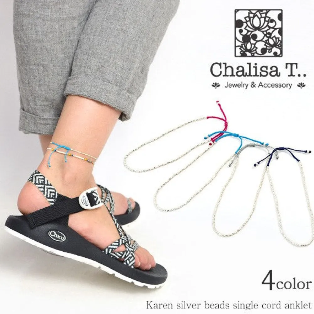CHALISA T.. Anklets^/ Karen Silver Beads Single Cord Anklet