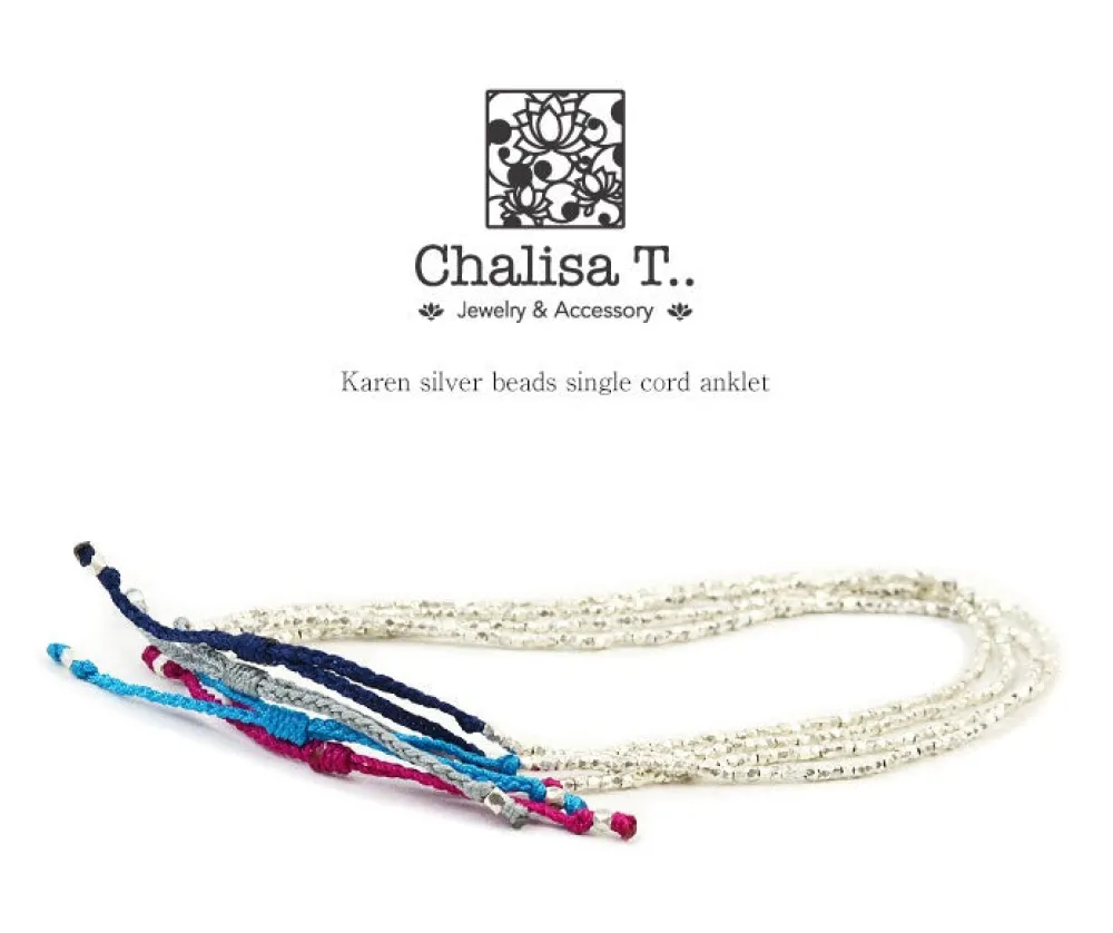CHALISA T.. Anklets^/ Karen Silver Beads Single Cord Anklet