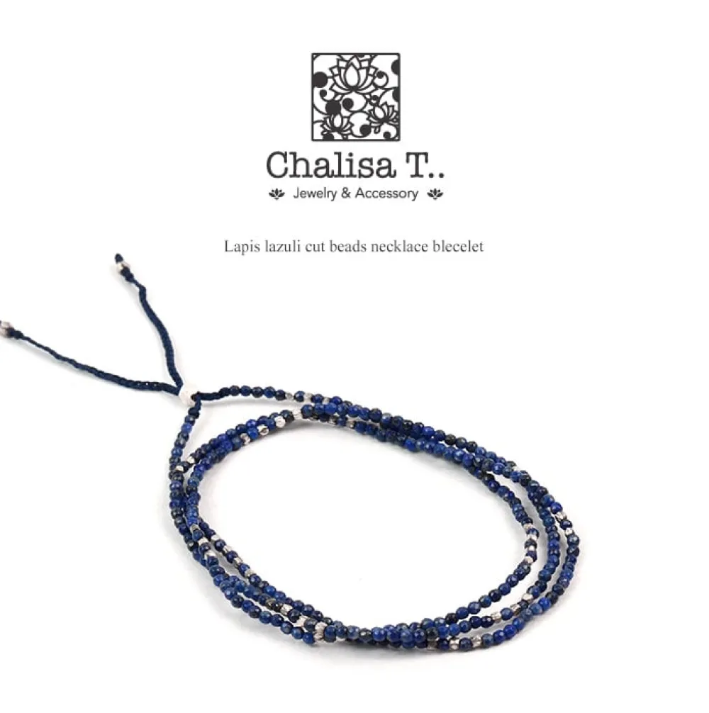 CHALISA T.. Anklets^/ Lapis lazuli 2mm cut beads 2 way accessory necklace / bracelet blue