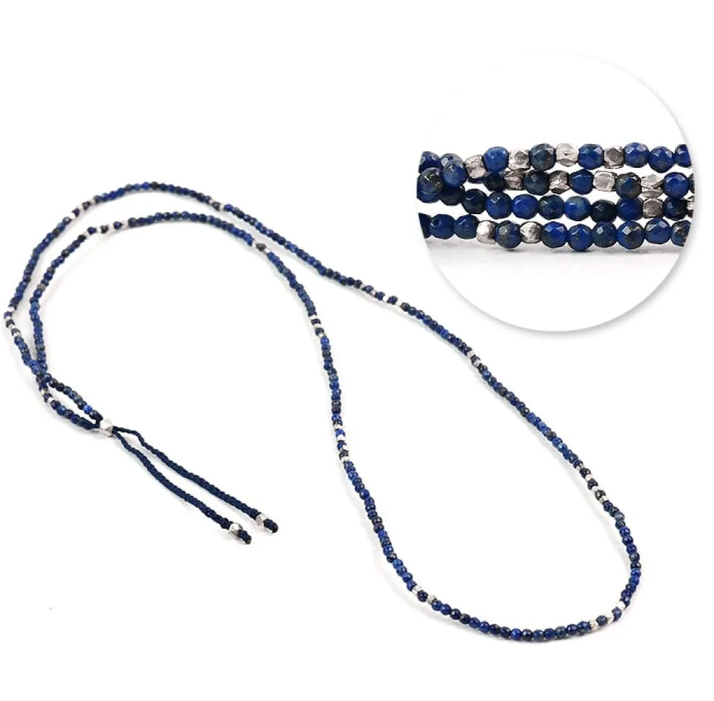 CHALISA T.. Anklets^/ Lapis lazuli 2mm cut beads 2 way accessory necklace / bracelet blue