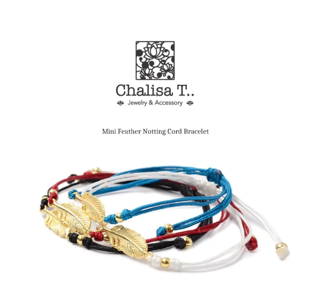 CHALISA T.. Anklets^/ Mini Feather Notched Cord Bracelet