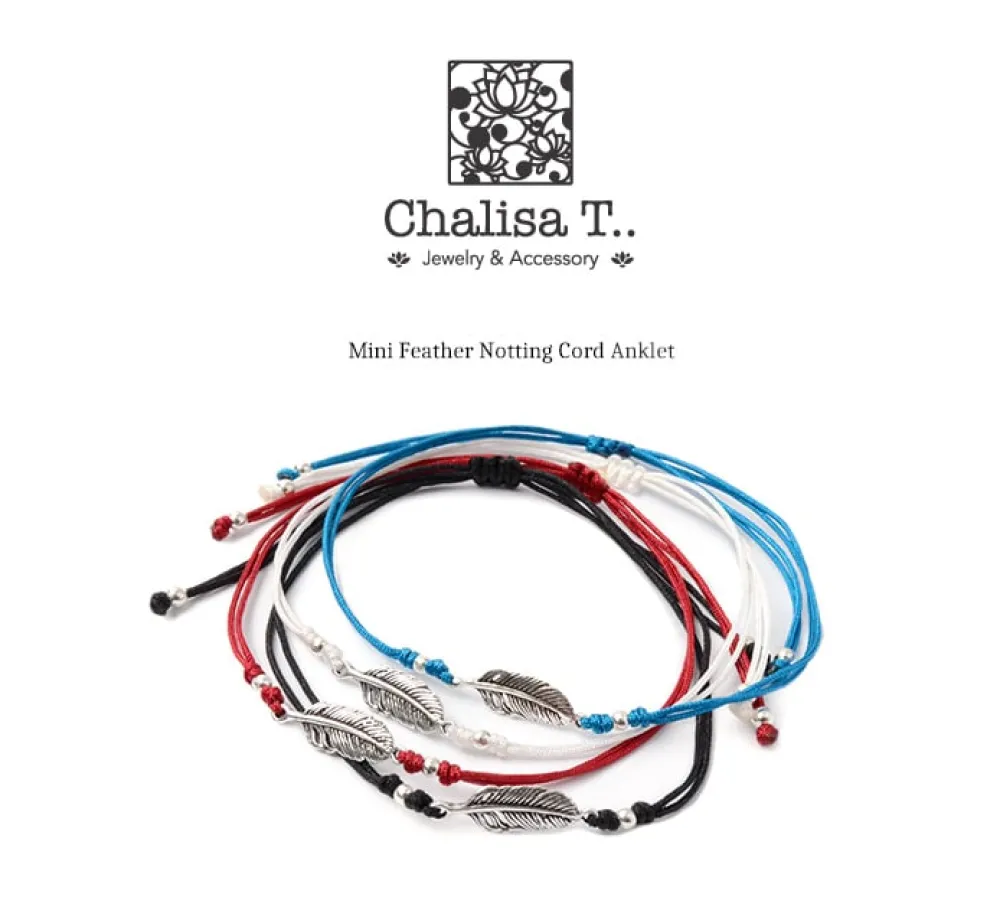 CHALISA T.. Anklets^/ Mini Feather Notting Cord Anklet