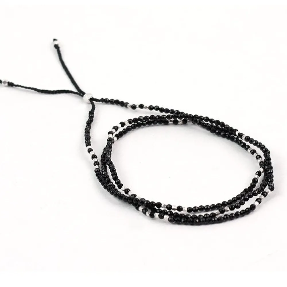 CHALISA T.. Anklets^/ Onyx 2mm cut beads 2 way accessory necklace/bracelet black