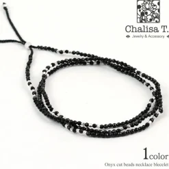 CHALISA T.. Anklets^/ Onyx 2mm cut beads 2 way accessory necklace/bracelet black