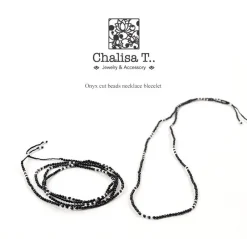 CHALISA T.. Anklets^/ Onyx 2mm cut beads 2 way accessory necklace/bracelet black