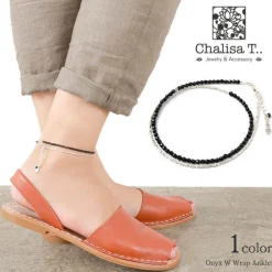 CHALISA T.. Anklets^/ Onyx W-Wrap Anklet black