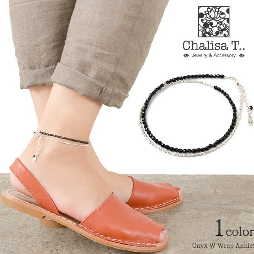 CHALISA T.. Anklets^/ Onyx W-Wrap Anklet black