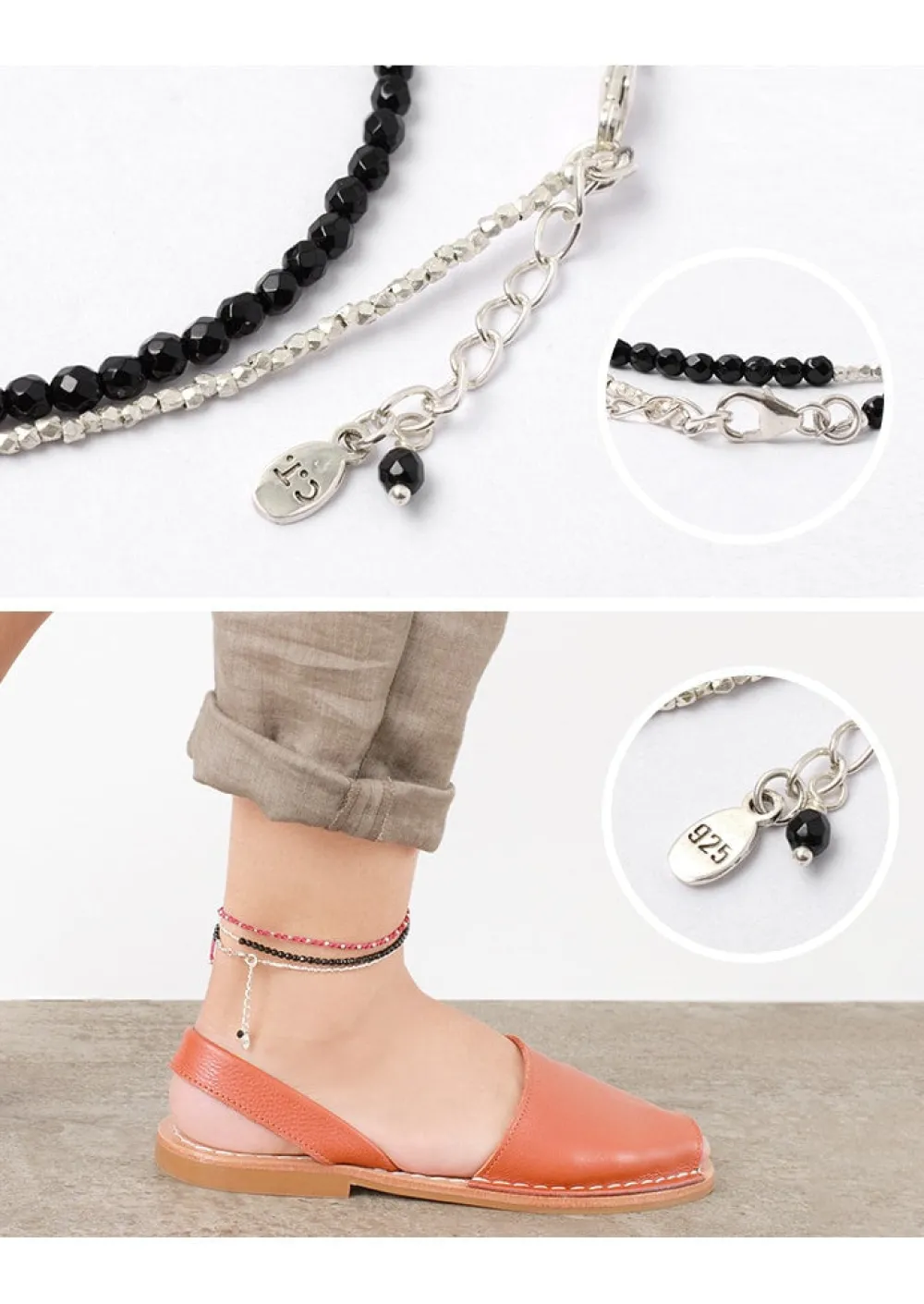 CHALISA T.. Anklets^/ Onyx W-Wrap Anklet black