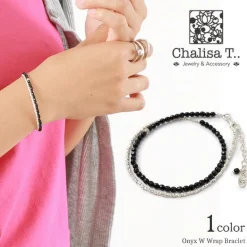 CHALISA T.. Anklets^/ Onyx W-Wrap Bracelet black
