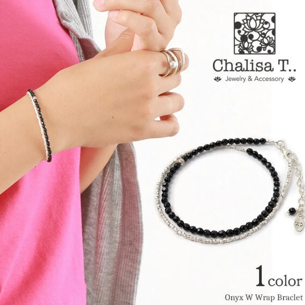 CHALISA T.. Anklets^/ Onyx W-Wrap Bracelet black