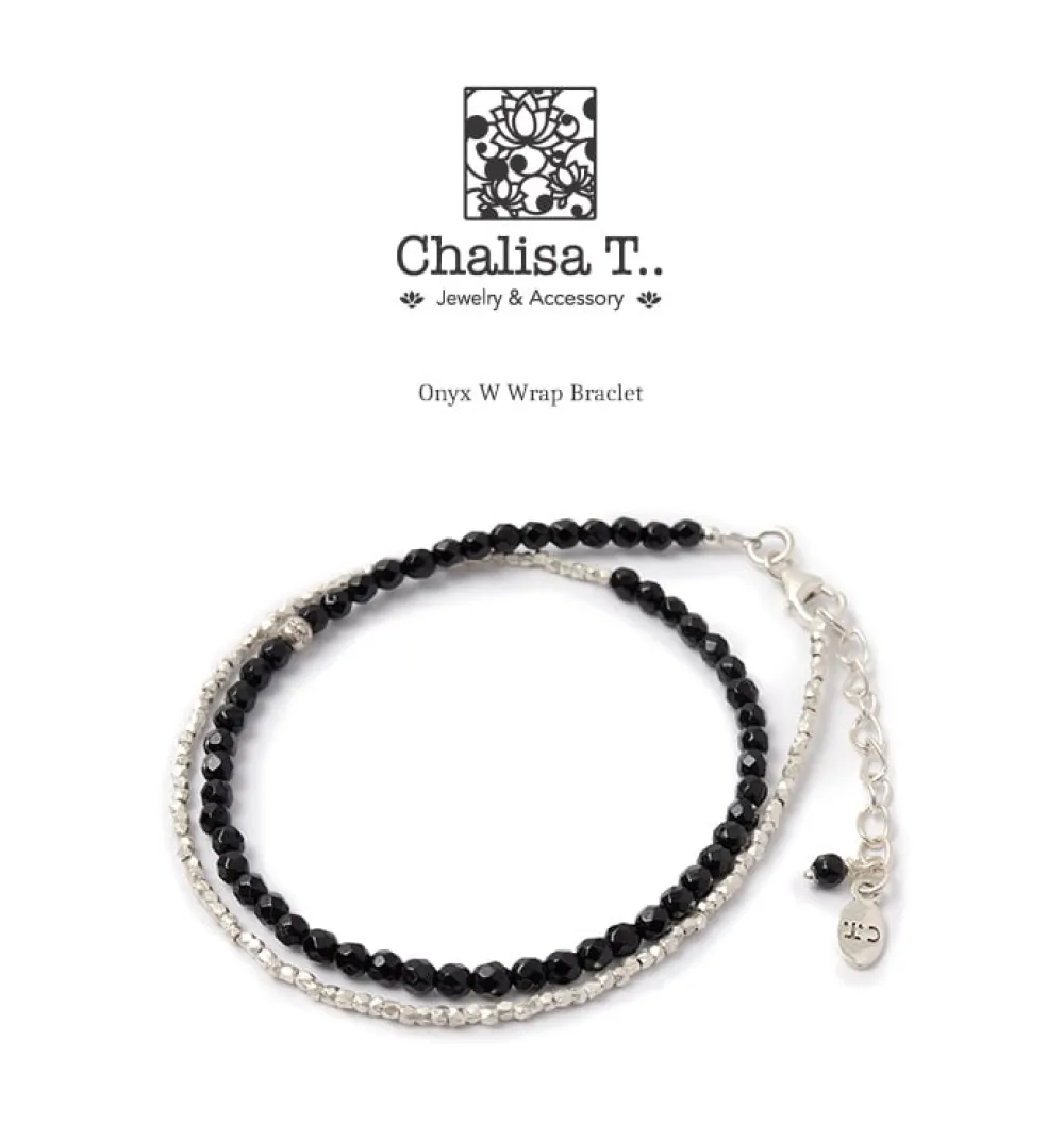 CHALISA T.. Anklets^/ Onyx W-Wrap Bracelet black