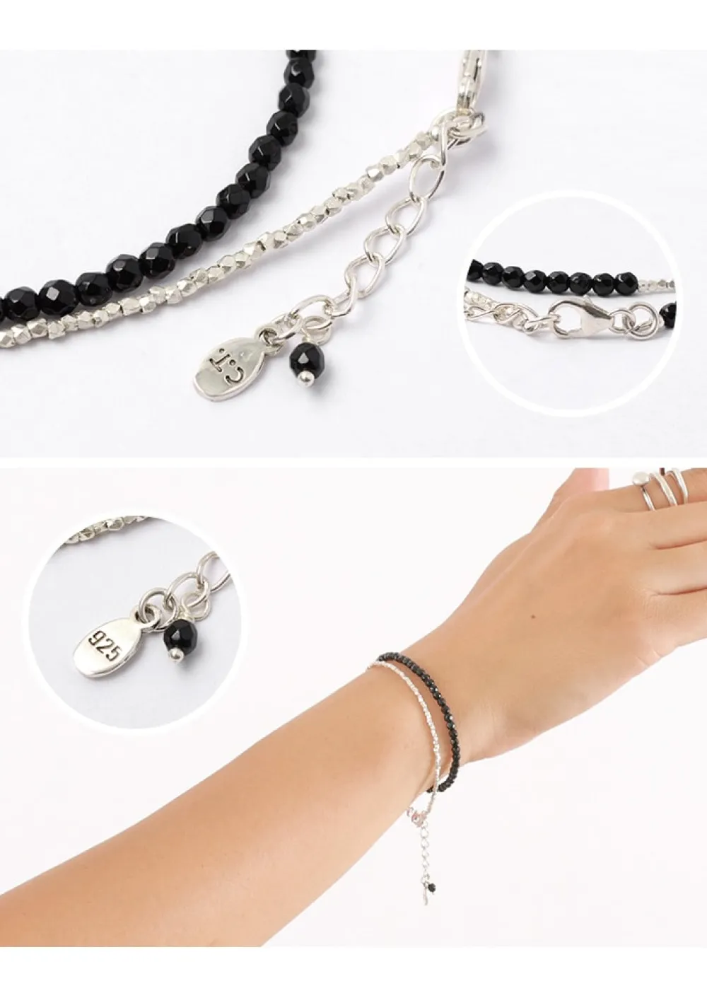 CHALISA T.. Anklets^/ Onyx W-Wrap Bracelet black