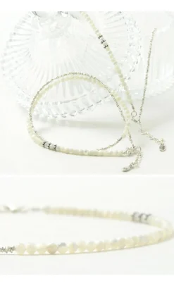 CHALISA T.. Anklets^/ Round Shell Wrap Anklet/Karen Silver Flat Beads white