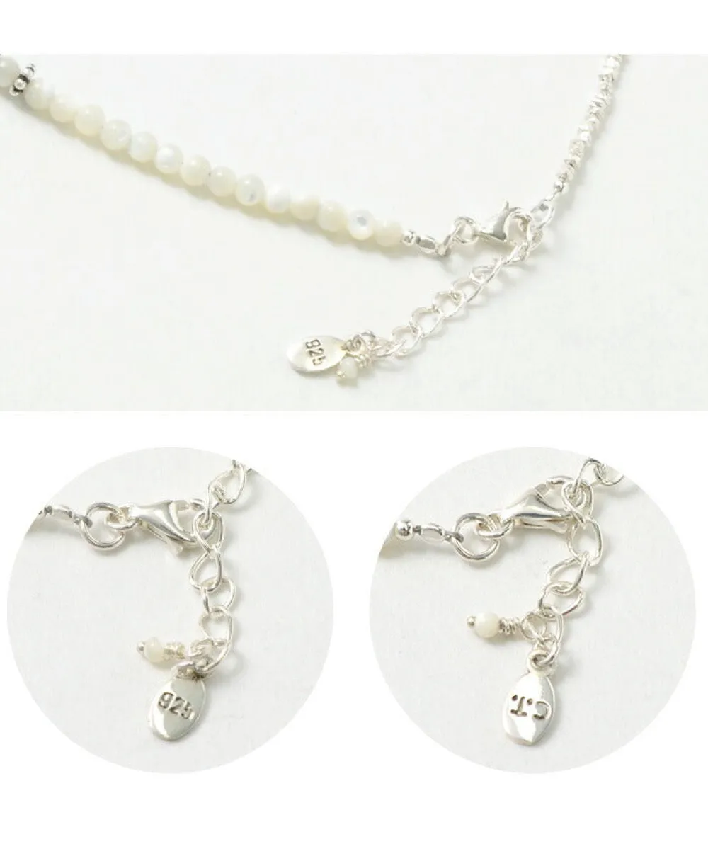 CHALISA T.. Anklets^/ Round Shell Wrap Anklet/Karen Silver Flat Beads white