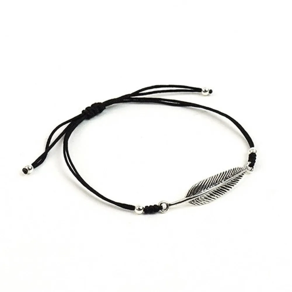 CHALISA T.. Anklets^/ Silver feather knotted cord bracelet