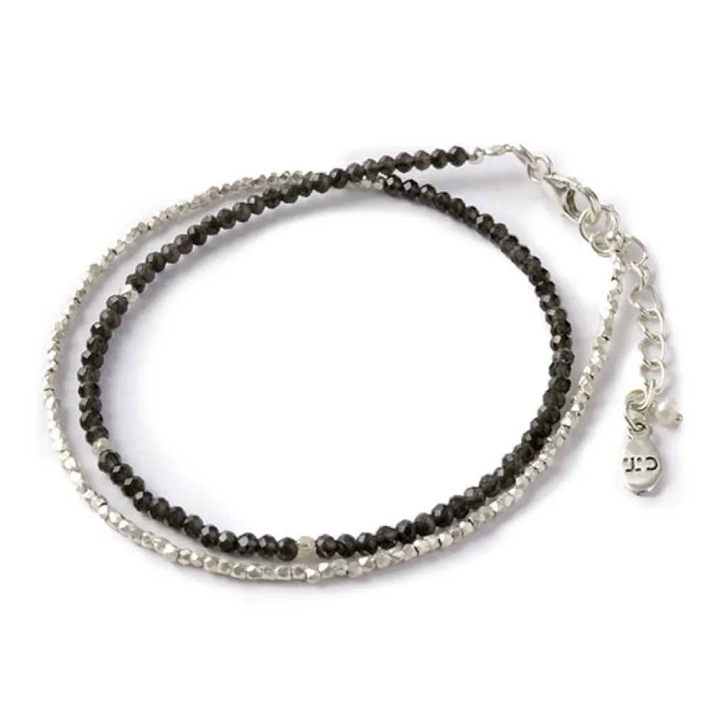 CHALISA T.. Anklets^/ Smoky Quartz W-Wrap Bracelet darkgray